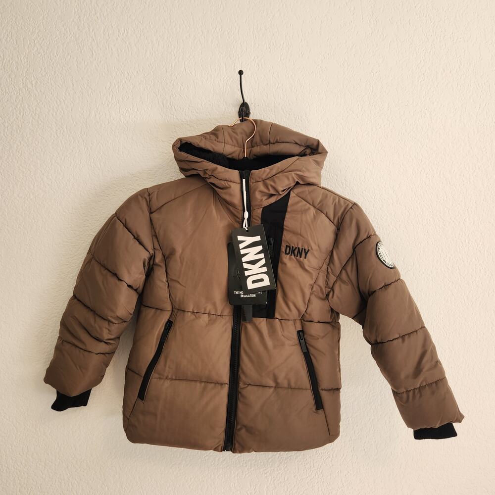 DKNY Kids Size 5/6 Brown Insulated Puffer Jacket Brand New with Tags